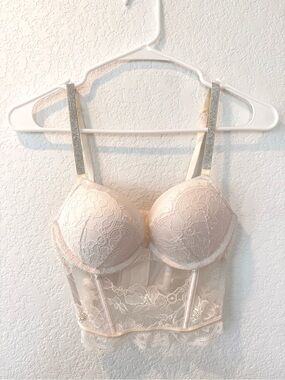 Victoria’s Secret Lace Bustier Corset Top Cream Rhinestone Straps